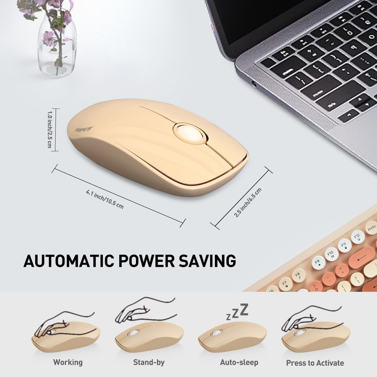 Beige Wireless Keyboard Mouse Combo,Bubble Colorful Keycaps,for PC Laptop