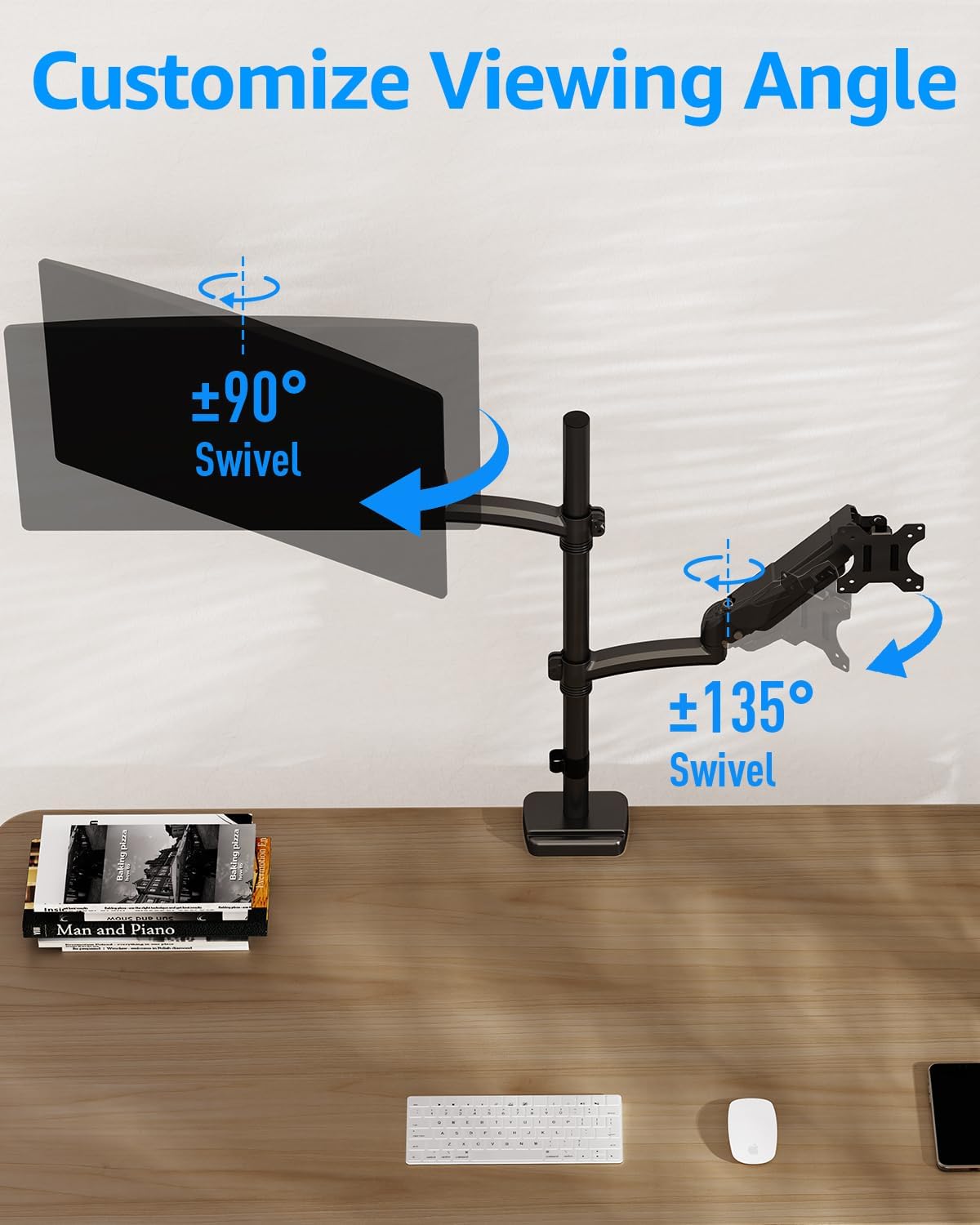 MOUNTUP Vertical Dual Monitor Mount Holds 4.4-17.6lbs, up to 32 Inch Stacked Monitor Mount with Gas Spring Arm with Clamp/Grommet Base, Dual Monitor Stand for Desk, For Home Office, VESA 75x75/100x100