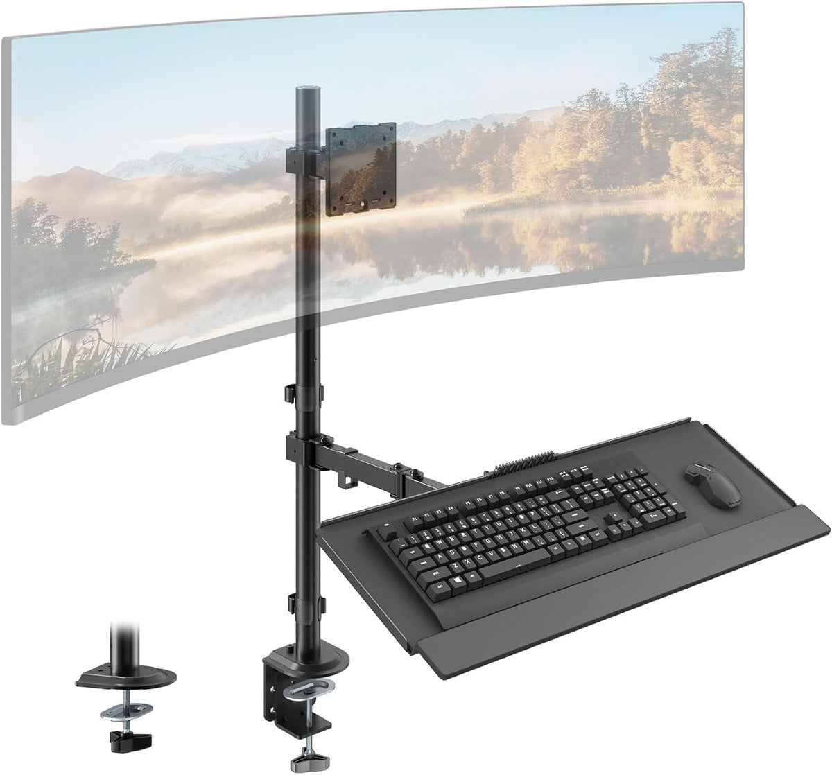 PUTORSEN 49''Monitor Arm with Keyboard Tray, Keyboard Desk Mount