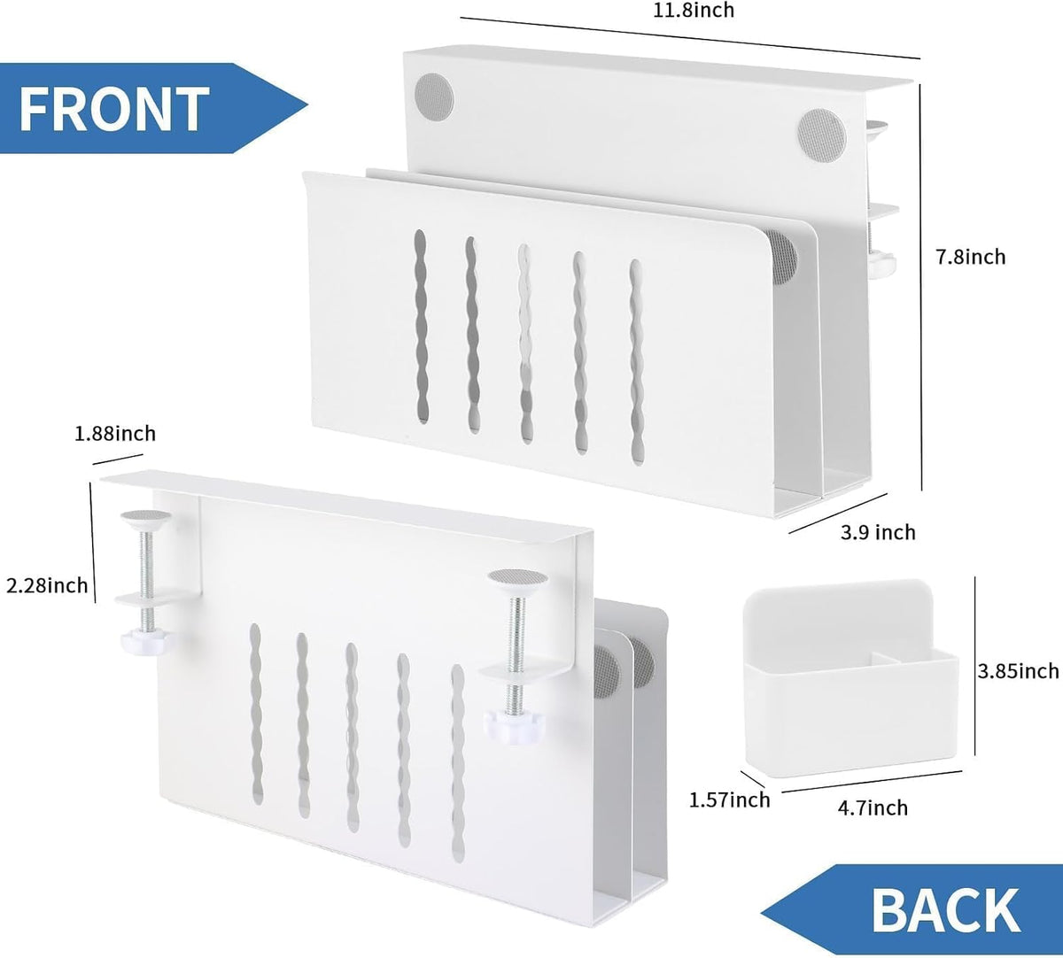 2 Tie Desk Side Storage, Under Desk Laptop Holder, White
