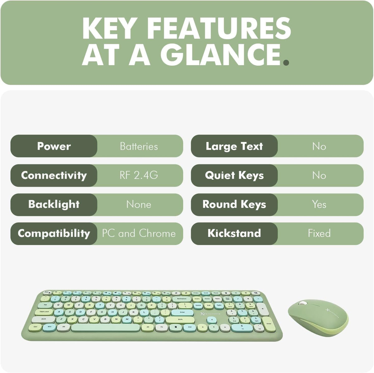 X9 Green Wireless Keyboard and Mouse Combo – 2.4G Retro Typewriter-Style Wireless Keyboard and Mouse Set, Colorful Bubble Keyboard for Aesthetic Workspaces