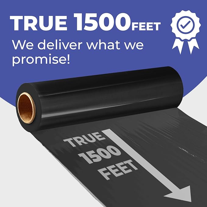 Rosmonde Bulk Plastic Wrap for Moving, 5 Pack, True 18" x 1500 ft Black Shrink Wrap, 80 Gauge / 20 Microns, Industrial Strength Pallet Stretch Wrap, 9.4 lbs/Roll, Black Heavy Duty Shrink Wrap Roll