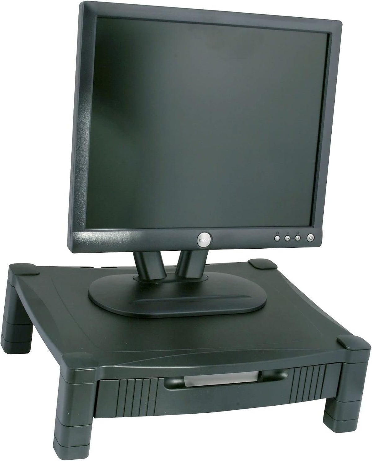 Kantek Monitor Stand With Drawer, 17" X 13.25" X 3" To 6.5", Black, Supports 50 Lbs