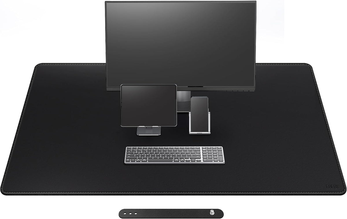 Cacoy 51.2" x 27.5" Large Leather Desk Mat, Extended Mega Size Computer Mouse Pad for Full Desk Coverage, Waterproof Office Desk Protector, PU Leather Desk Pad Blotters (Black)