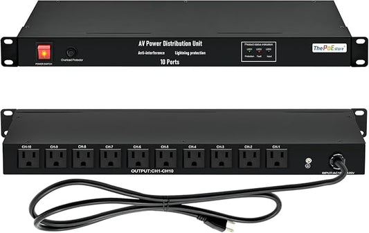 10 NEMA 5-15R Outlet Surge Protector PDU, 120V 15A 3600J 10KA, 1U Rack Mount
