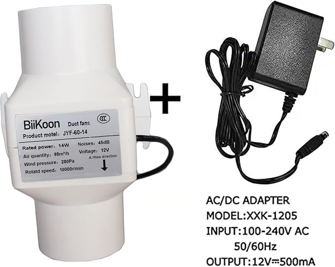 12V Inline Duct Fan Mini Attic Vent Booster 2.4“ 60Mm 58Cfm Variable Exhaust