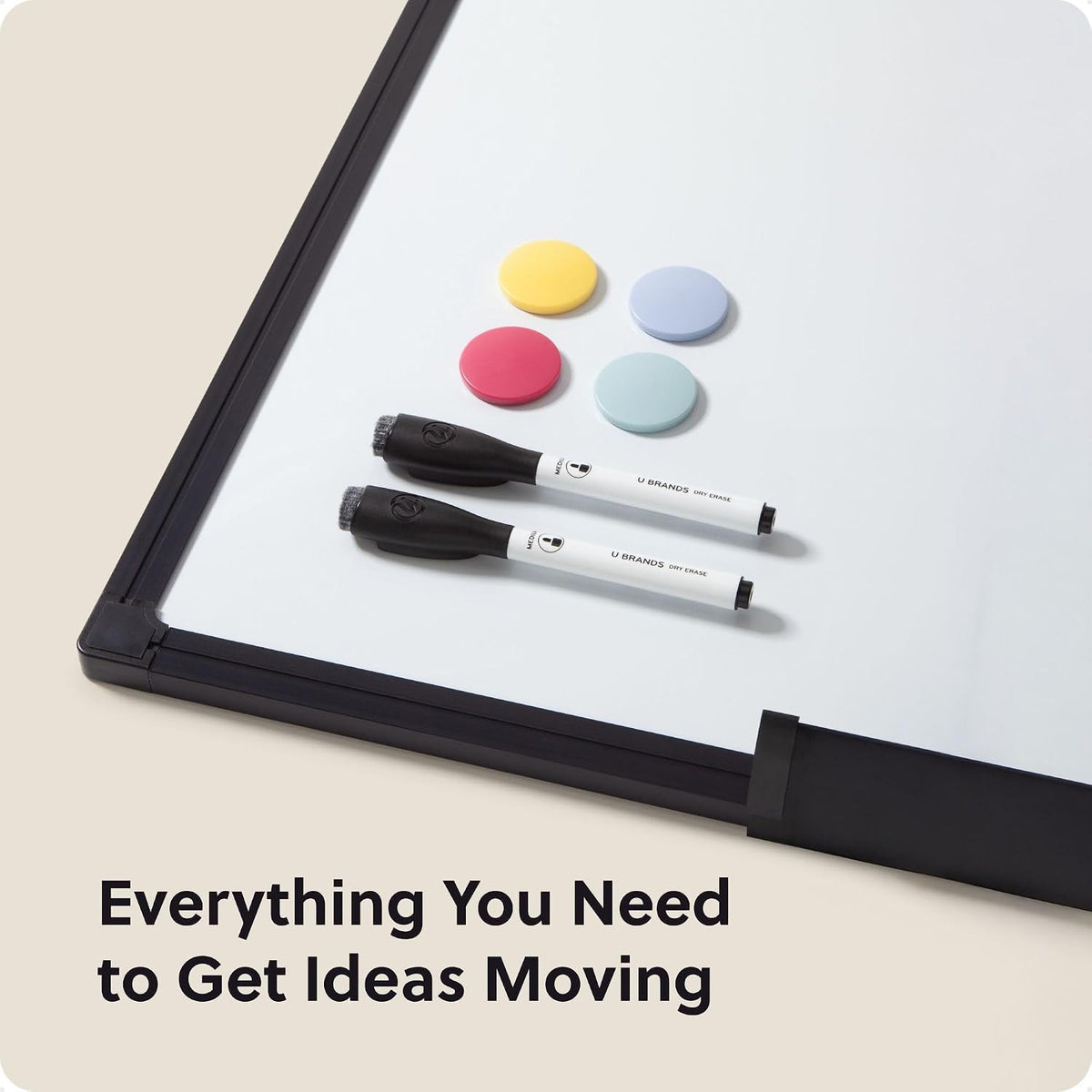 U Brands 24" x 36" Magnetic White Board with Markers, Black Metal Frame
