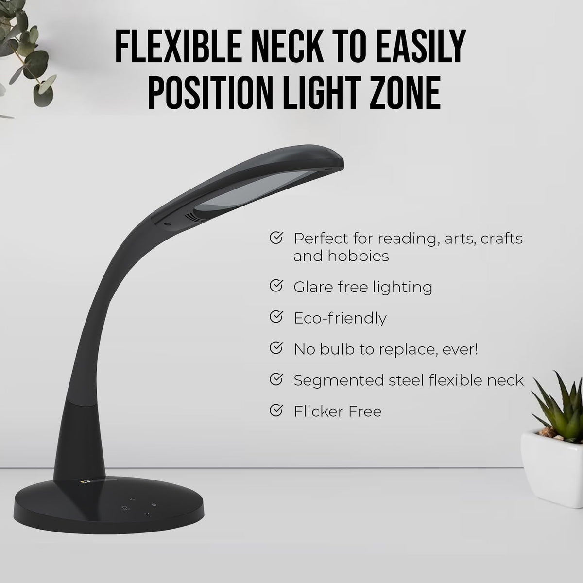 Two Task Lamp, 12W Adjustable Desk Lamp, Dimmable LED Light with Custom Color Temperature for Desk, Office, Bedroom, Living Room, Modern Design for Work, Study, Reading Needs, (Black)