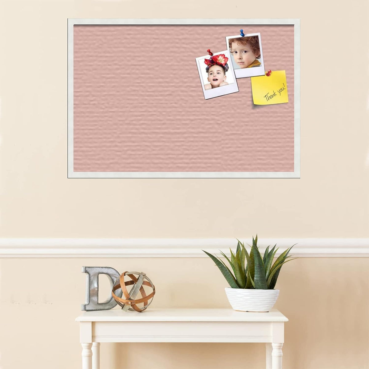 PinPix pin Cork Bulletin Board Made from Canvas, Pink Pastel 36x24 Inches 2 x 3 ft and Framed in Satin White Frame (PinPix-Group-89)