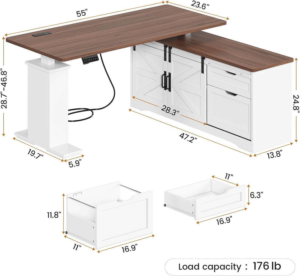 SEDETA Farmhouse 55 inch L Shaped Standing Desk with Storage Drawers