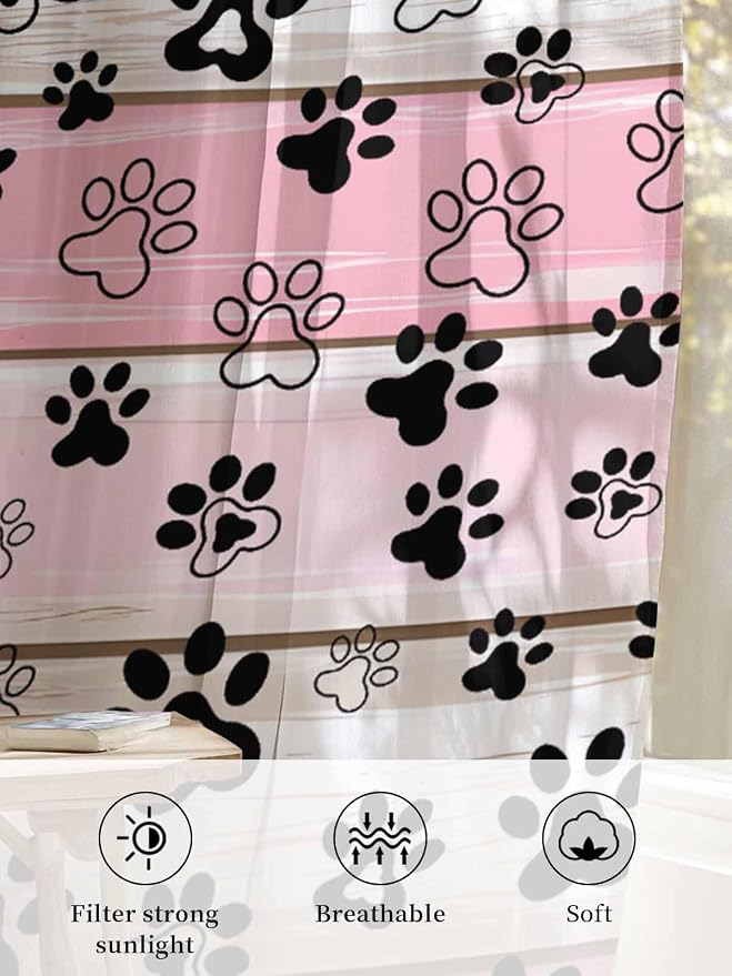 Sheer Curtains 63 Inch Length, Vintage Farmhouse Country Wooden Grain Privacy
