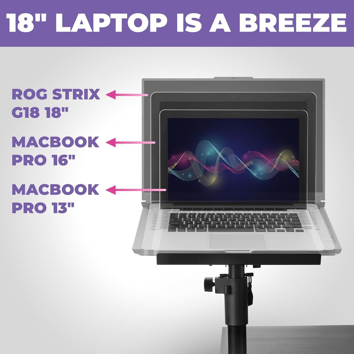 Liquid Stands Laptop Desk Mount for Piano, Keyboard & DJ Workstations - 9x12.5 Adjustable Laptop Arm Mount for Desk Holds Up to 65 LBS– Ergonomic & Adjustable Design