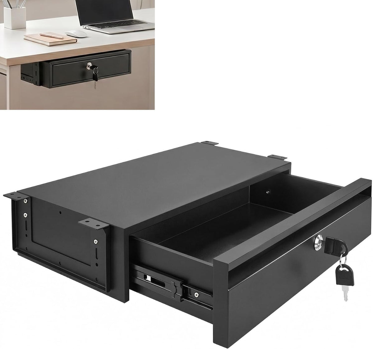 POPMOON 16in Under Desk Drawer Lockable Pull Out Storage Organizer