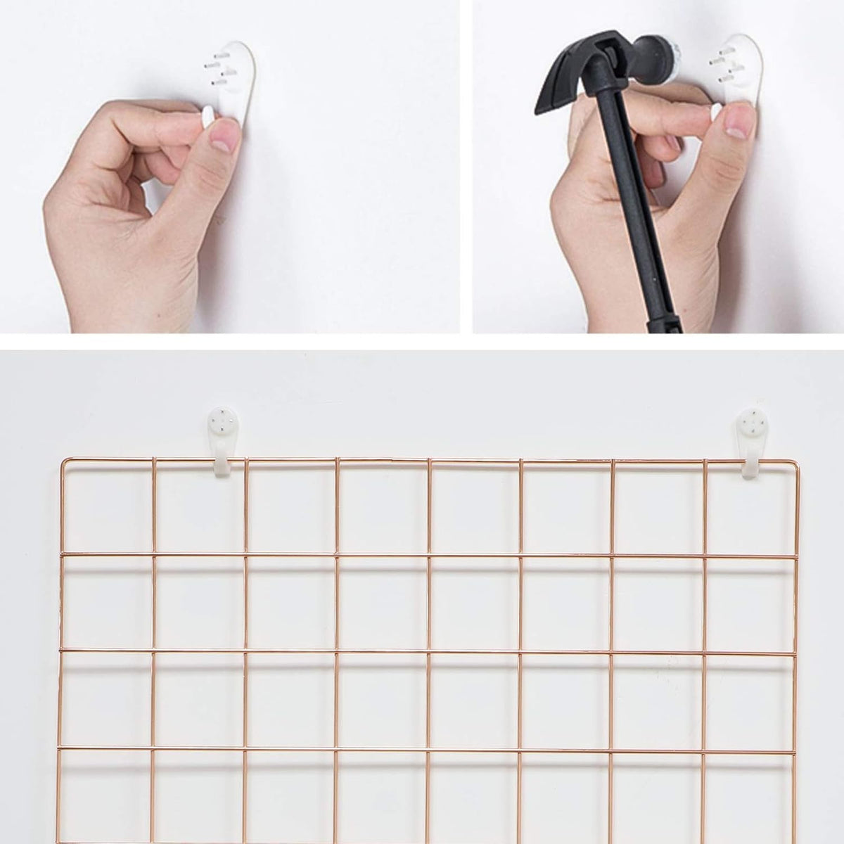 2 Pack Large Wall Grid Panels with Light and Clips, Photo Display Board, Picture Frame Collage Board, Wire Grid Wall Panel Room Decoration,Rose Gold
