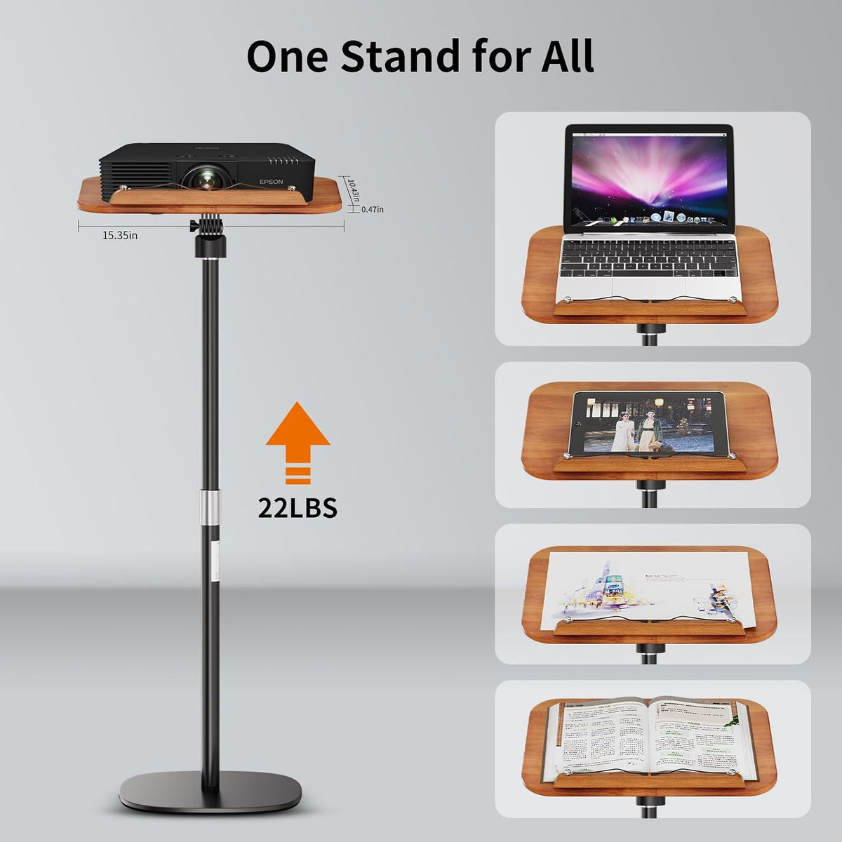 Adjustable Floor Book Stand with Wood Panel for Hands Free Reading
