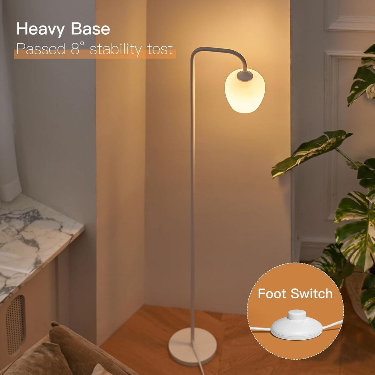 ONEWISH Lamp Set of 3 - Touch Bedside Table Lamps Set of 2 and 1 Floor Lamp, Modern Lamps for Bedroom Living Room Nightstand, White Opal Glass Lamp Shade, LED Bulbs Included Simple Design