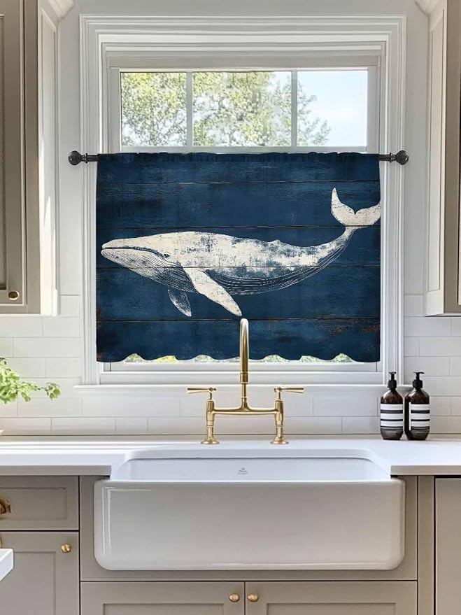 Sheer Curtains 45 Inch Length, Summer Whale Semi Sheer Curtains Light Filtering