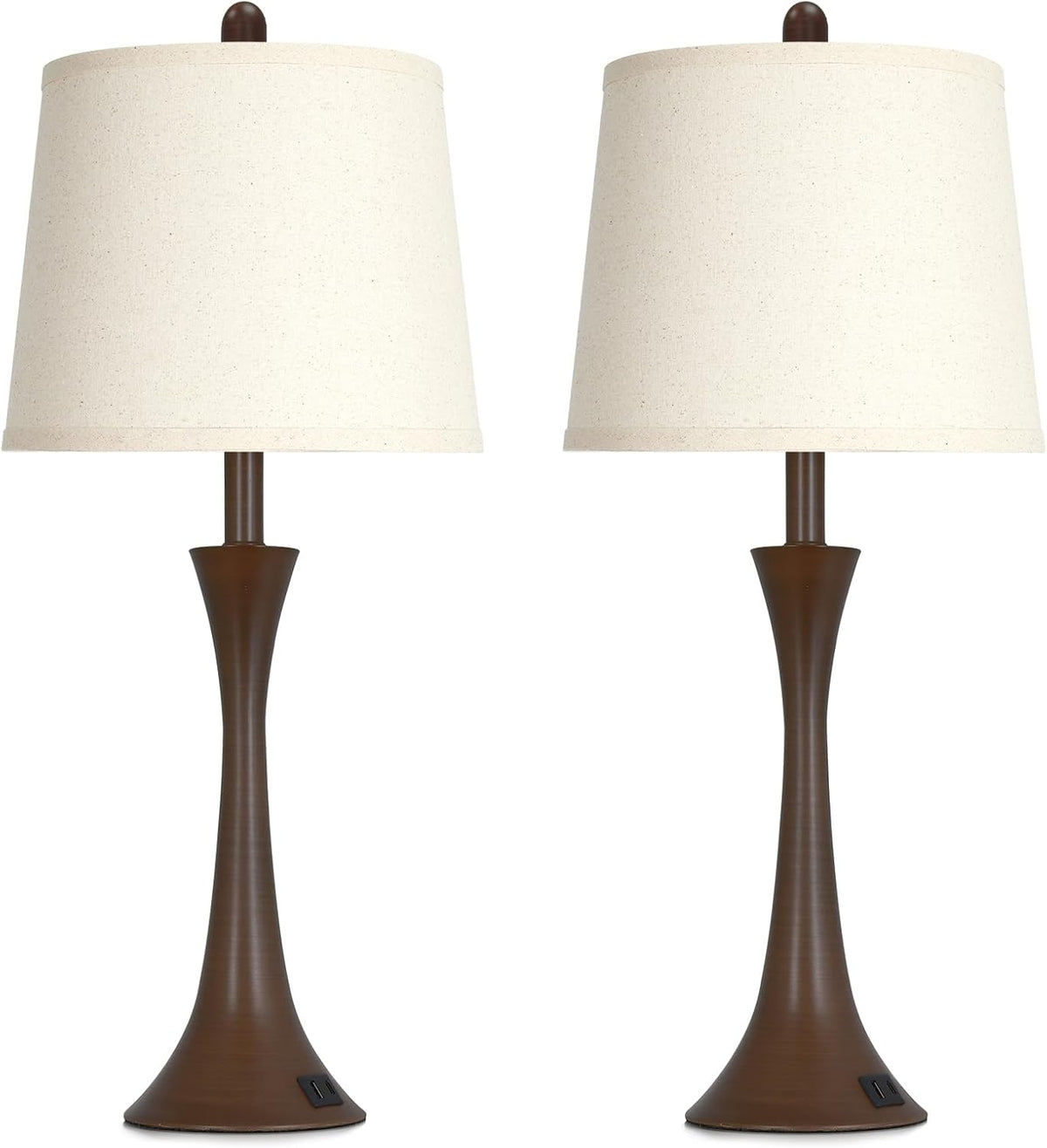 Rinweey 27.5" Table Lamps Set of 2, Touch Bedside Lamps with USB C+A Ports, 3 Way Dimmable Nightstand Lamps for Bedroom, Living Room, Office, Brown Lamp with Beige Lampshade, Bulbs Included