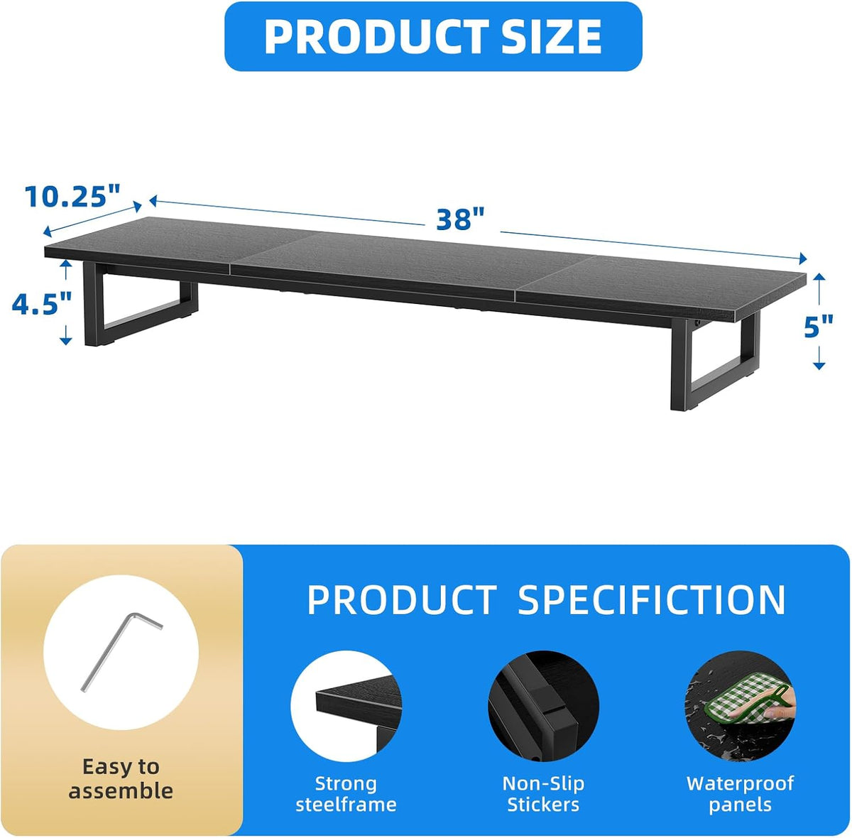 Simple Trending Dual Monitor Stand Riser, 38" Computer Monitor Stand, Black