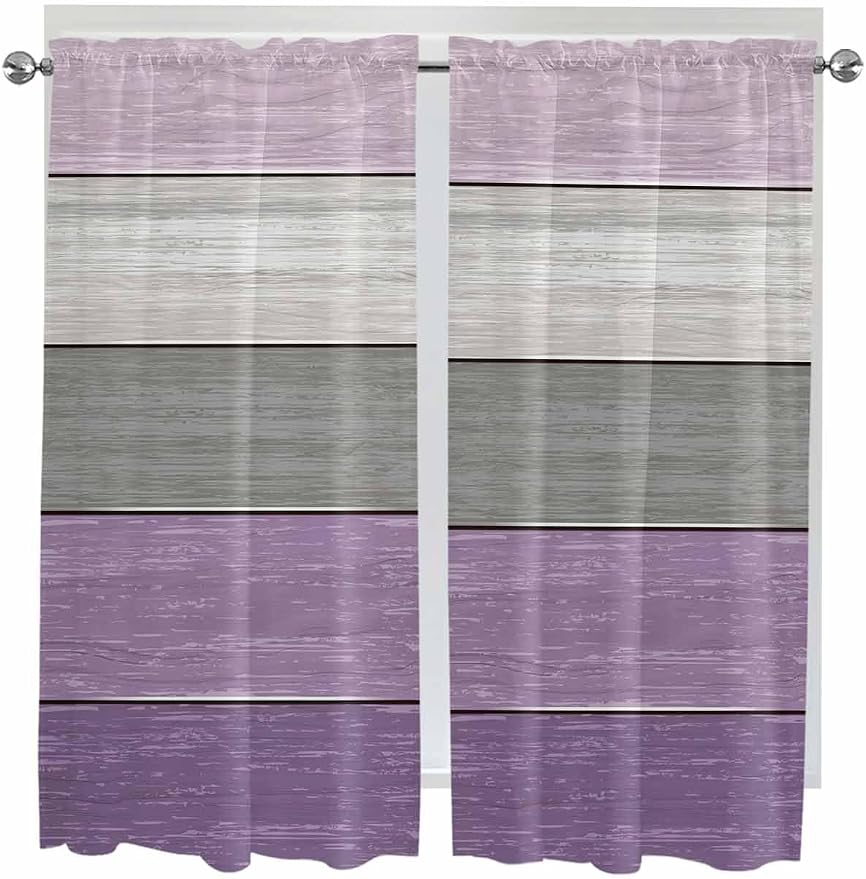 Country Wood Board Gray Purple Window Valance Curtains, Farmhouse Gradient