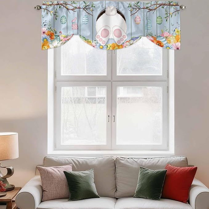 Easter Tie Up Valance Curtains for Windows, Kitchen Curtains Window Shades