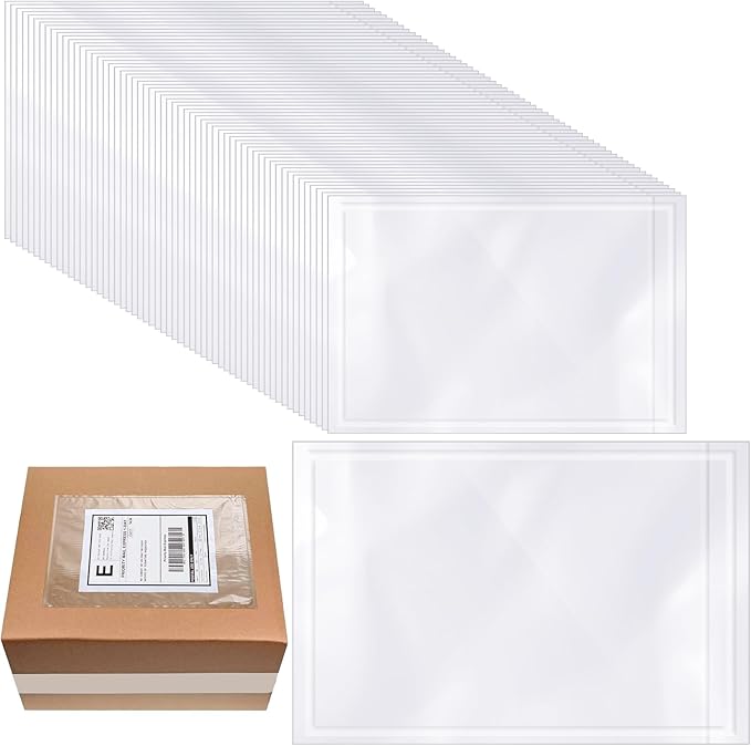 Cholemy 200 Pcs 9.5 x 12 in Clear Packing List Envelopes Shipping Pouches Mailing Shipping Label Sleeves Clear Adhesive Pockets Protectors Slip Envelope Pouches Holders Cover Enclosed Bag for Packing