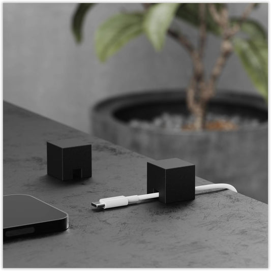 (2 PCS - Black) Metal Cord Holder, Weighted Cable Organizer or Management, Heavy Wire Keeper for Nightstand, Bedside Table, Desk - N2U Cube Cords Strap for Phone USB-C, Lightning Charger Cables