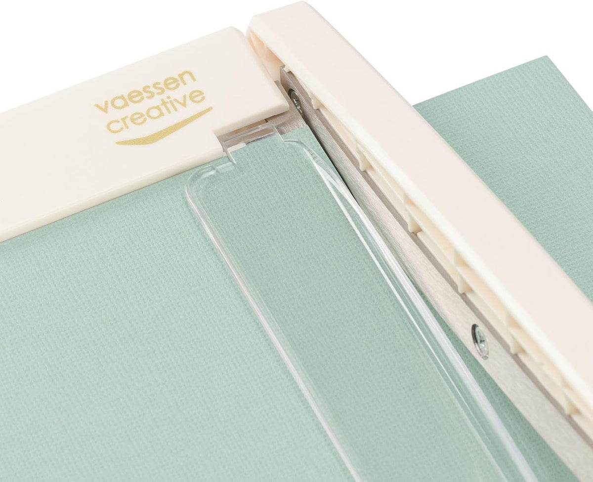 Vaessen Creative Trim Easy Mini Guillotine Cutter, 4 x 6 inches, Trimmer for Cutting Paper, Cardstock, Foam, Thin Felt, Cork Sheets and Other Craft Materials, 4 x 6, White/Pink