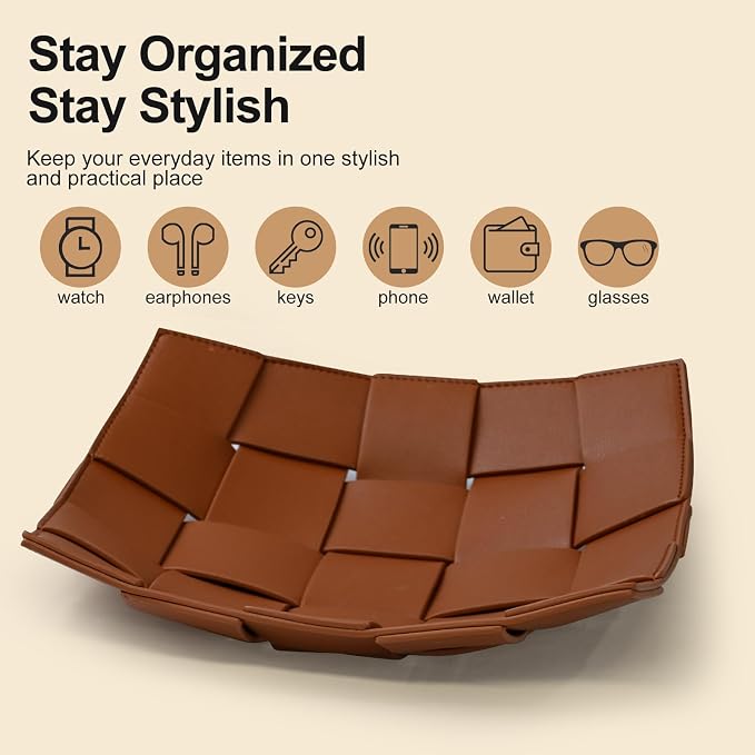 Valet Tray PU Leather Key Holder Bowl