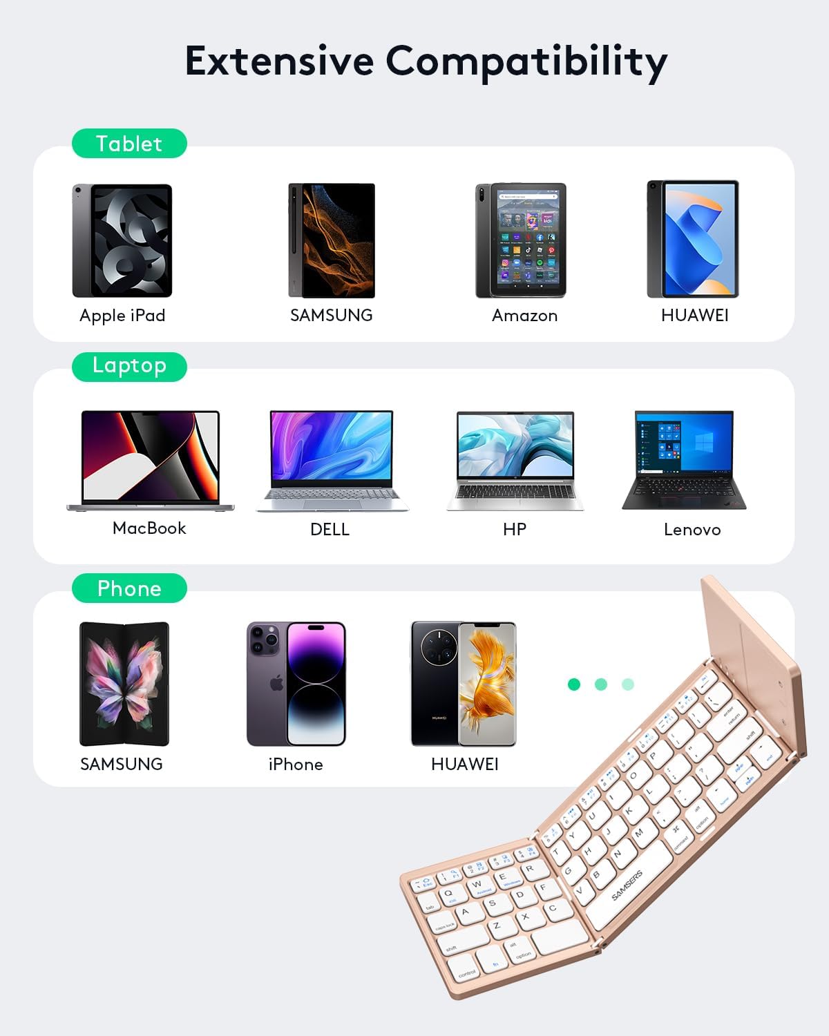 Samsers Foldable Bluetooth Keyboard with Touchpad, Ultra Slim Compact, Pink