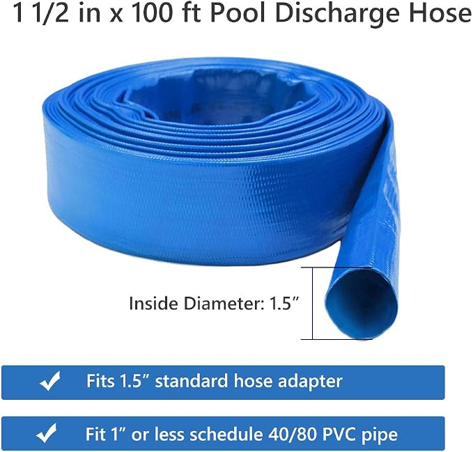1 1/2 IN x 100 FT Pool Backwash Hose, Heavy Duty Flat Discharge Hose, Weather