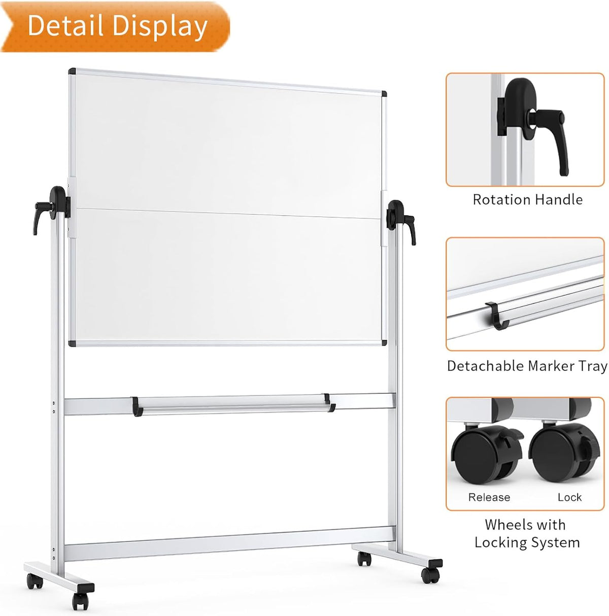 VIZ-PRO Rolling Whiteboard, 48" x 36" Mobile White Board with Stand