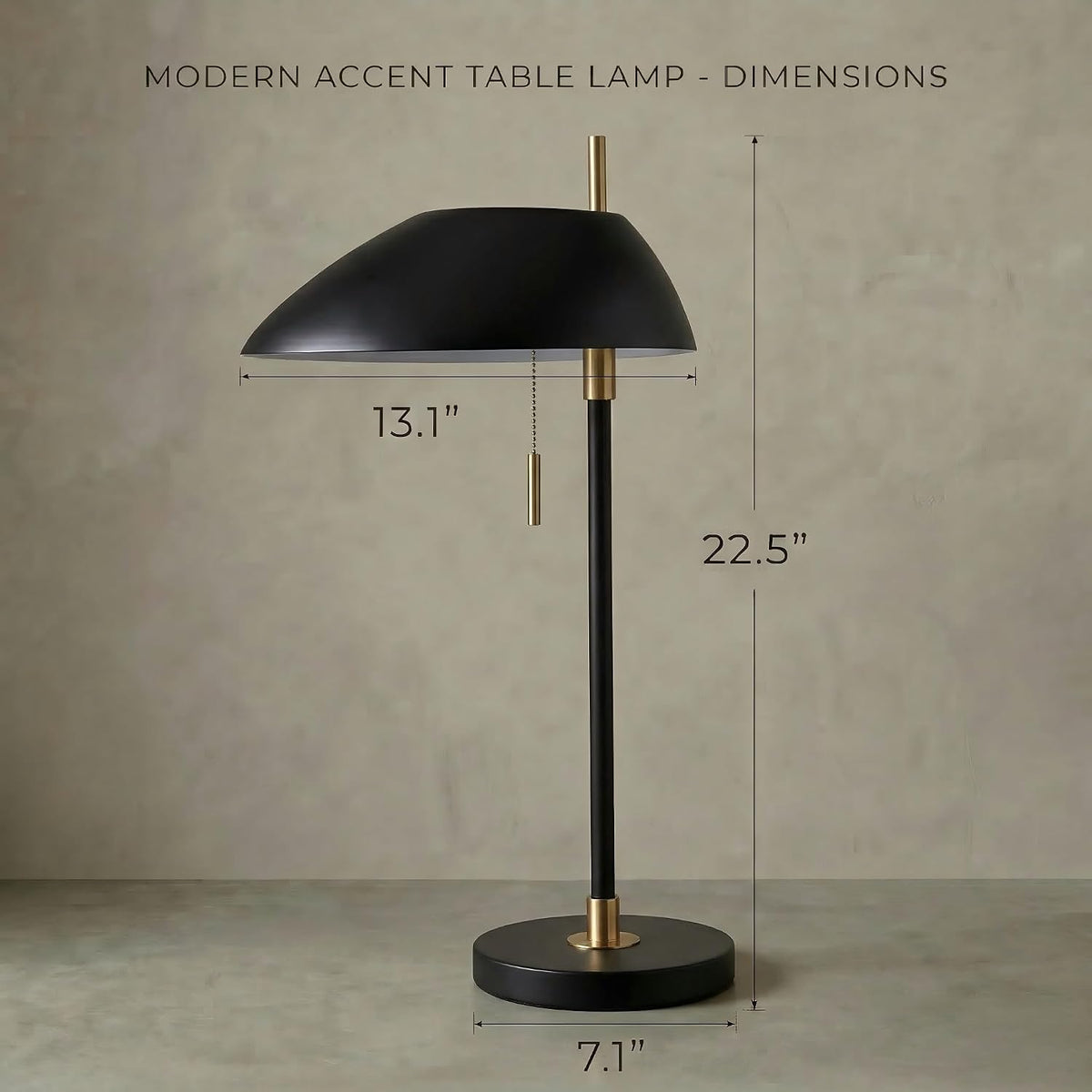 Modern Vintage Black Table Lamp, Industrial Minimalist All-Metal Bedside Lamp with Pull Chain Switch, Decorative Nightstand Lamp for Bedroom, Living Room, Office, E26 Bulb Base