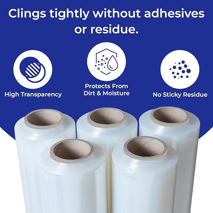 Rosmonde 200 Pack Bulk Plastic Wrap for Moving, 9.4 lbs Rolls, 18" x 1500 ft Shrink Wrap for Daily Bulk Wrapping, 80 Gauge Thick Pallet Wrap for Warehouse, Bulk Stretch Wrap Rolls for Moving & Storage