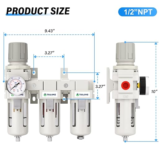 TAILONZ PNEUMATIC 0-150PSI 1/2 Inch NPT Grade 3 Stage Air Drying System