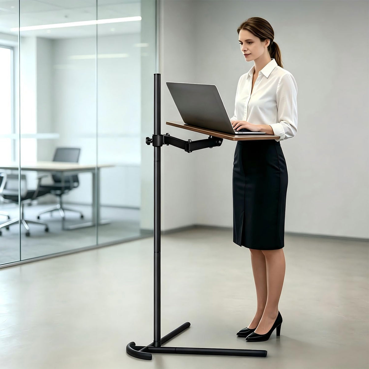 Adjustable Laptop Stand Floor, Height Adjustable Portable Desk with Tilting Tabletop, Walnut Brown (Walnut)