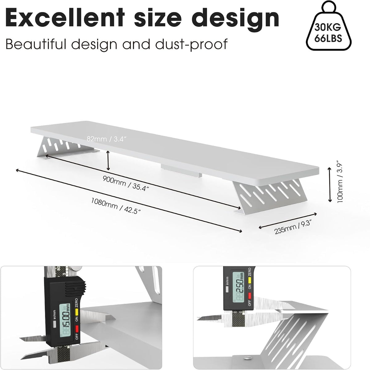 Fenge Monitor Stand Riser, Wooden & Metal Desk Shelf Organizer, White