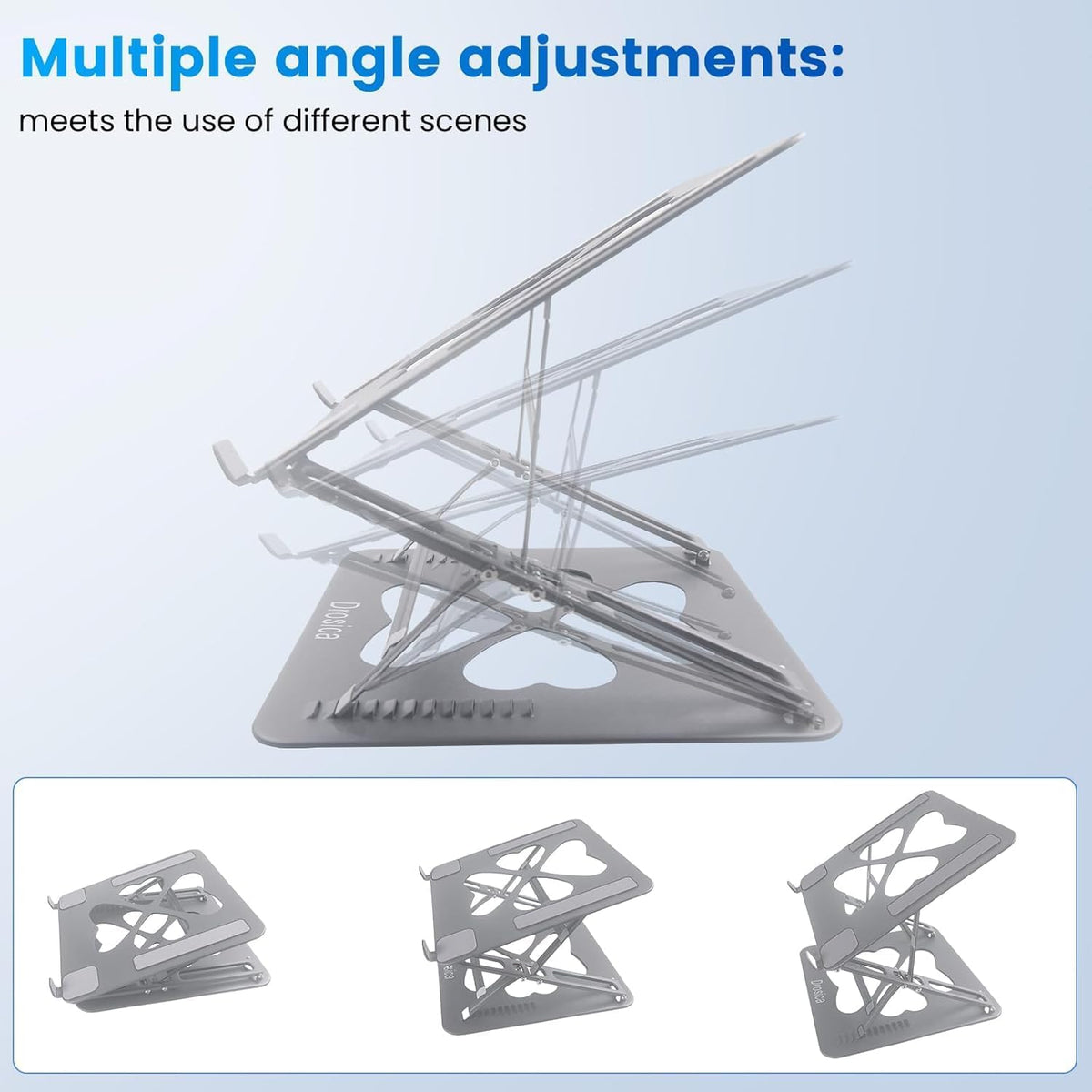 Laptop Stand, Mechanical Dual Angle Adjustable Heavy Duty Notebook Stand for Desk, Supports 55 lbs, Ergonomic Portable Computer Stand with Cooling, Silver