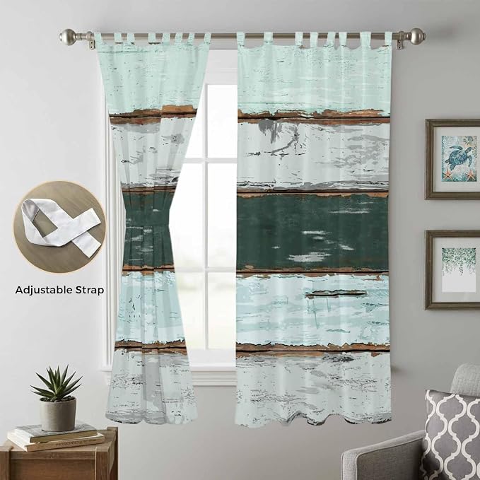 Blue Teal Living Room Curtains 96 Inch Length, Window Curtains Tab Top