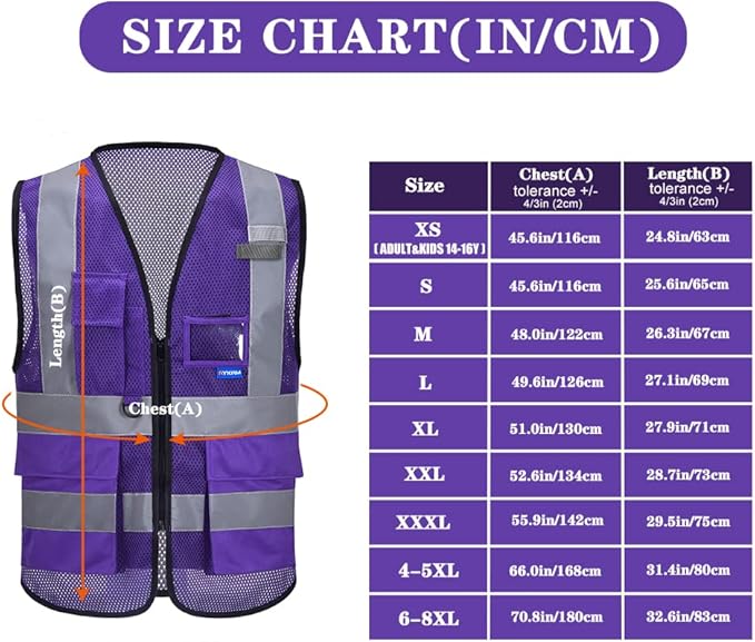 A-SAFETY High Visibility Mesh Safety Reflective Vest with Pockets and Zipper,Hi Viz Work Vest for Men Women (Purple Mesh XL)