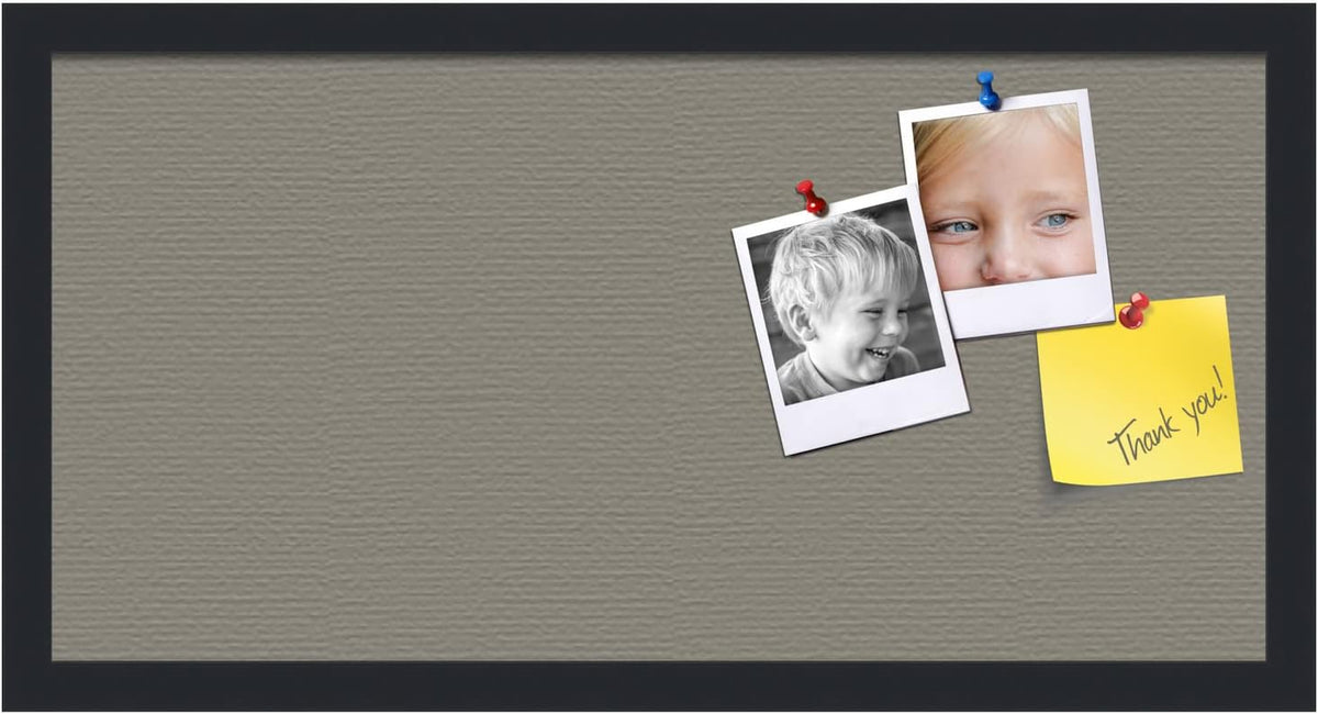 PinPix 24x12 Inch Cork Bulletin Board. This Decorative Framed Pin Board Comes with Pewter Design and a Satin Black Frame. Ideal for Home Office Decor or Message Board (PinPix-1812)