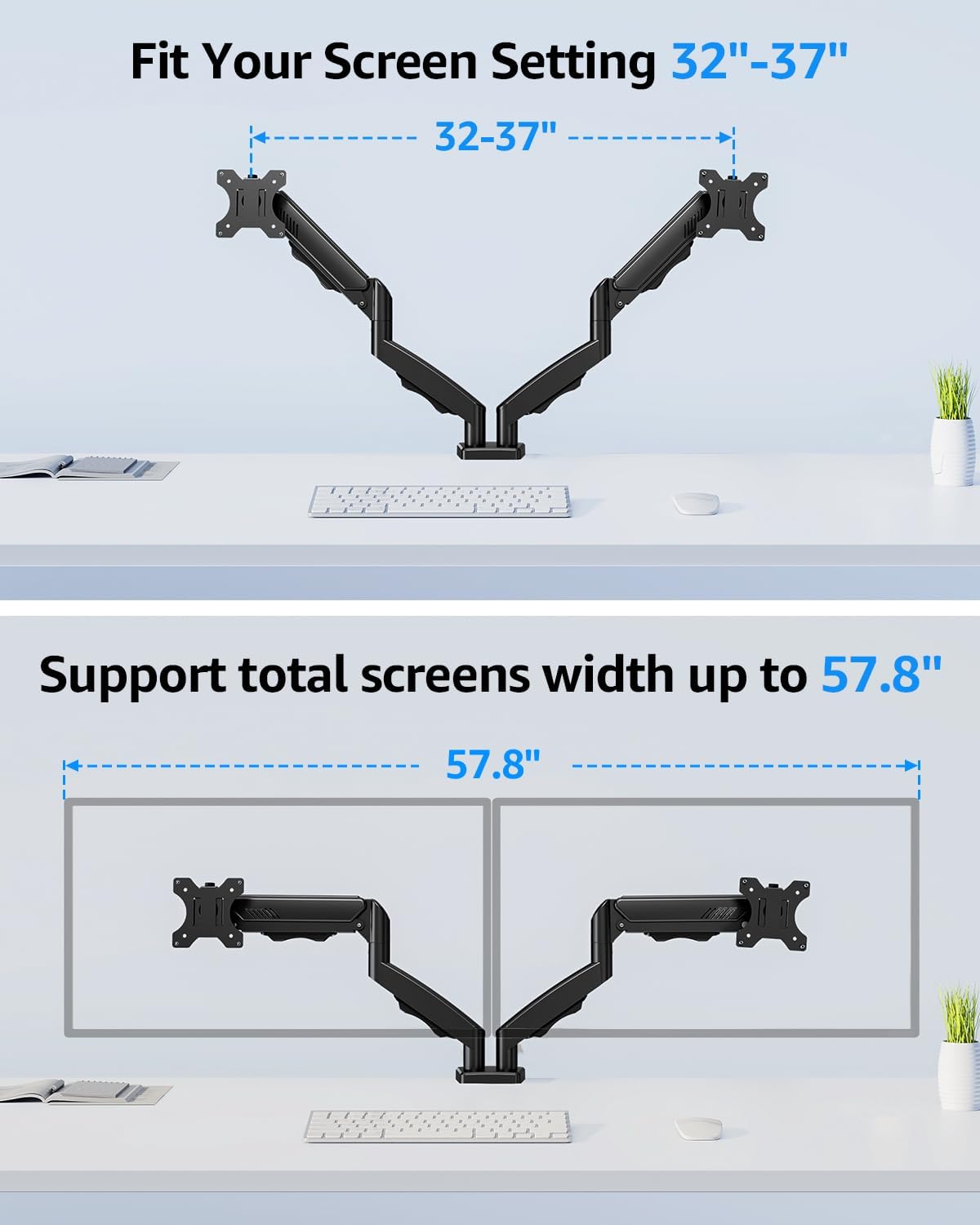 Dual Monitor Stand fits up to 32 inch, 4.4-19.8 lbs Computer Screens, Dual Monitor Desk Mount Height Adjustable, Monitor Arms for 2 Monitors, Home Office VESA Mounts, Freelift Black