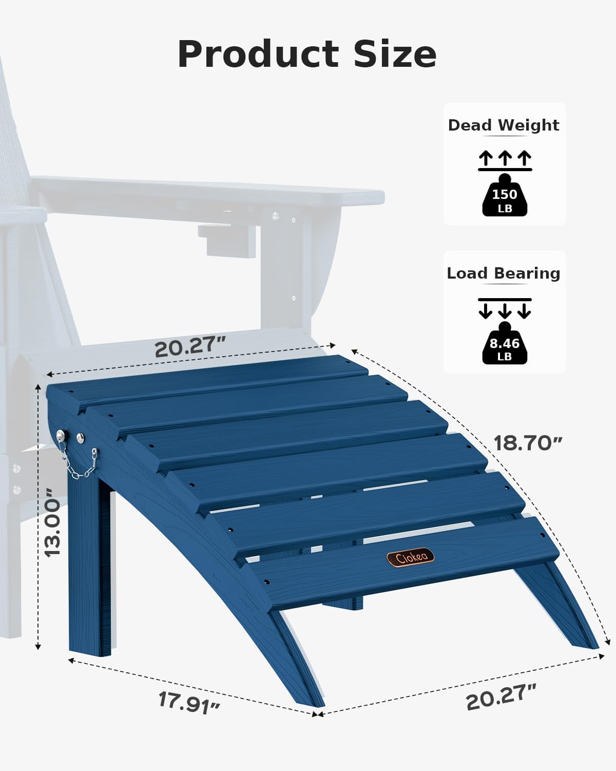 Ciokea Folding Outdoor Footstool for Adirondack Chair,Navy Blue