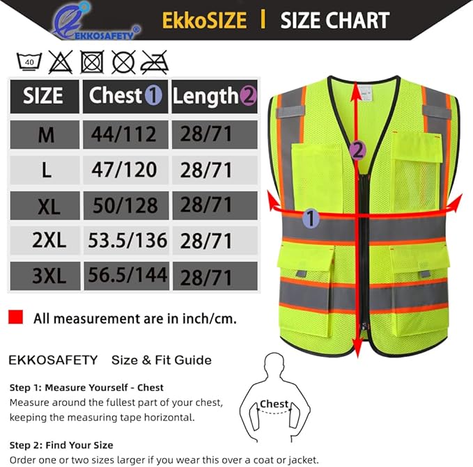 Reflective Safety Vest for Men Women with 9 Pockets and Zipper Front Class 2 High Visibility Mesh Work Vest Hi Vis Construction Vest,Meets ANSI/ISEA Standards(EK176-Yellow-2XL)