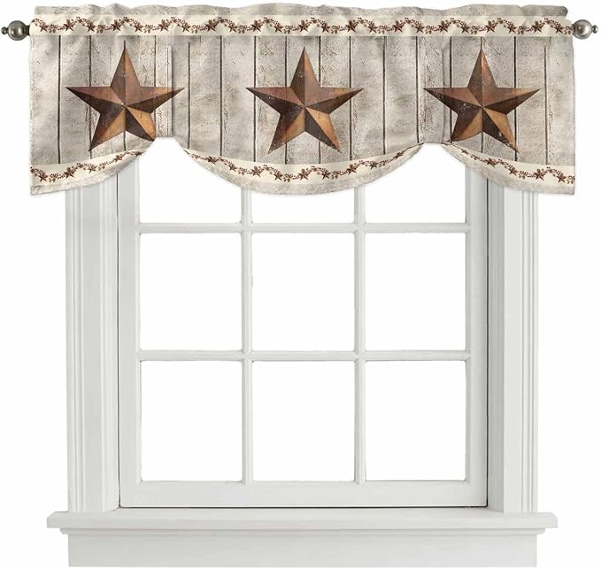 Western Texas Star Retro Tie Up Valance Curtains