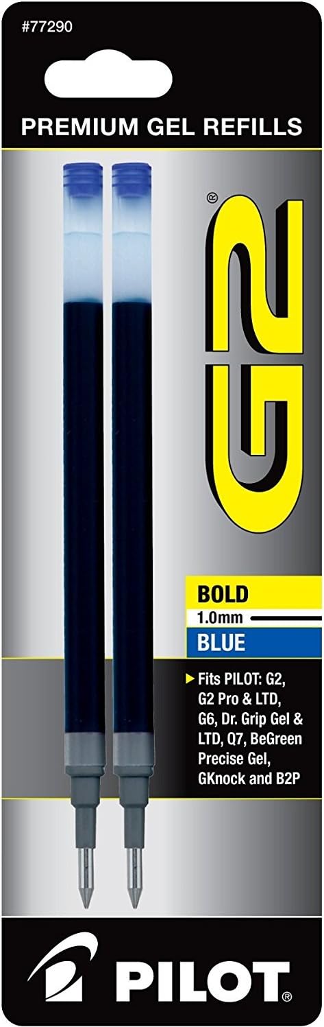 Pilot G2 Retractable Premium Gel Ink Roller Ball Bold, Blue 2 Pens & 24 Refills