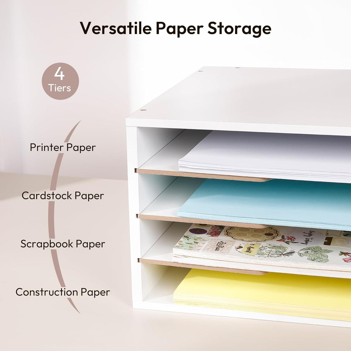 Yumkfoi 12x18 Construction Paper Organizer, 4-Tiers Paper Storage Shelf