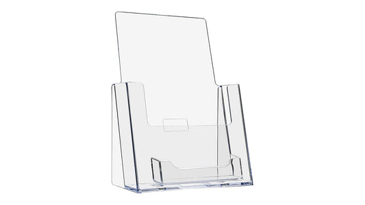 10 Pack 6”W Brochure Holder with 3.5" x 2" Business Card Pocket Clear Acrylic Booklet Menu Catalog Organizer Hand Out Multi Slot by Marketing Holders
