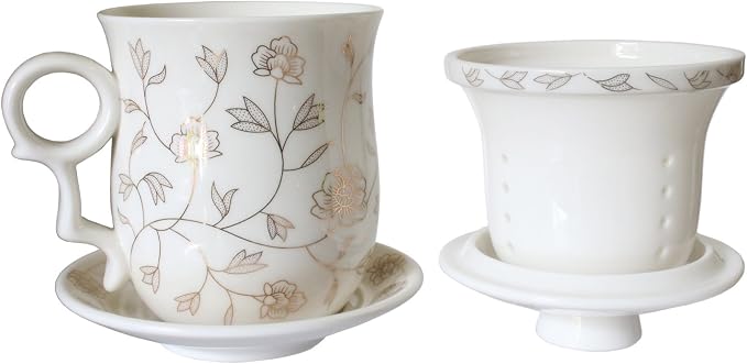 Porcelain Tea Cup with Infuser Lid and Saucer Sets