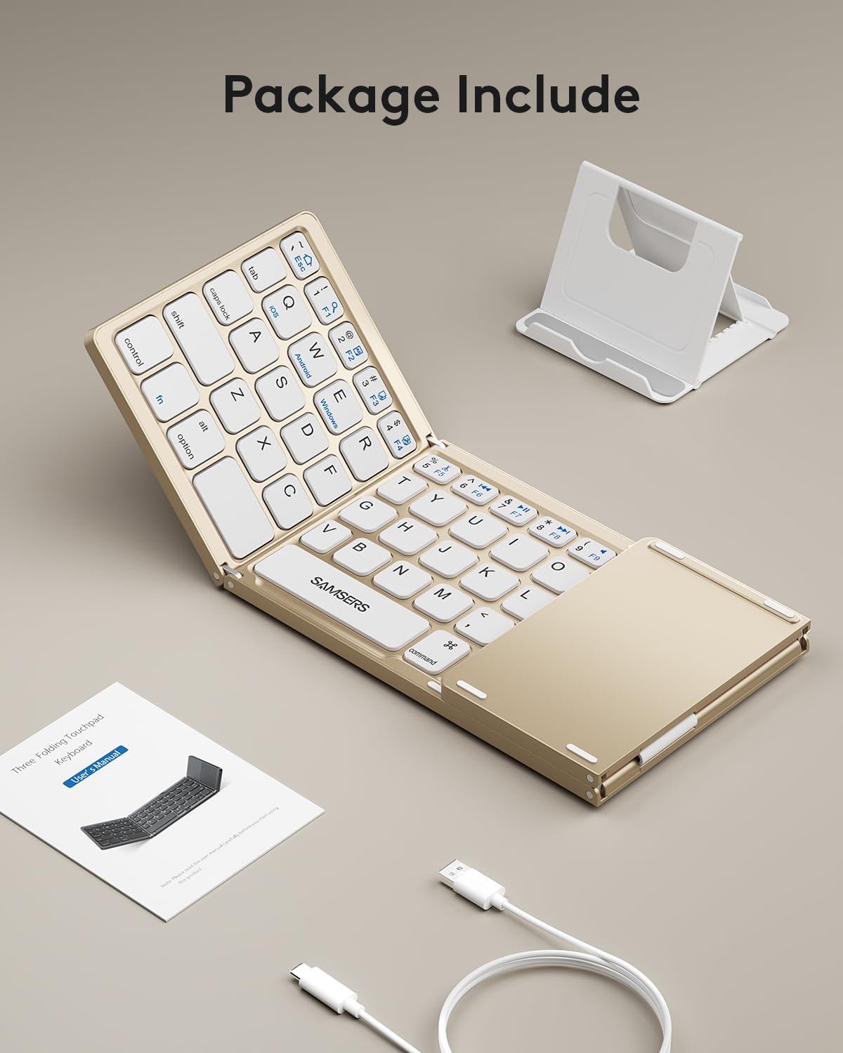 Samsers Foldable Bluetooth Keyboard with Touchpad, Ultra Slim Compact, Gold
